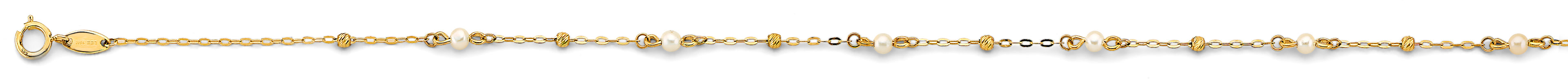 14K Yellow Gold Pearl + Diamond Cut Bead Bracelet