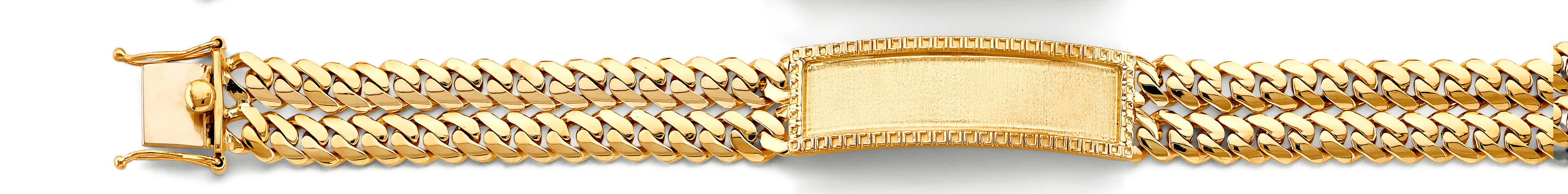 14K Yellow Gold Two Rows Cuban Framed ID Bracelet