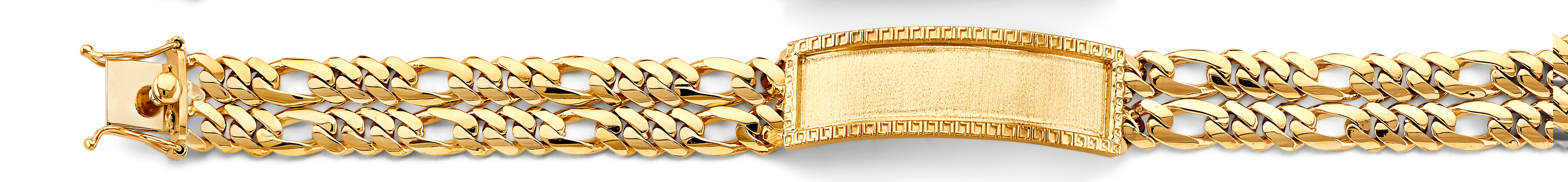 14K Yellow Gold Two Rows Figaro Framed ID Bracelet