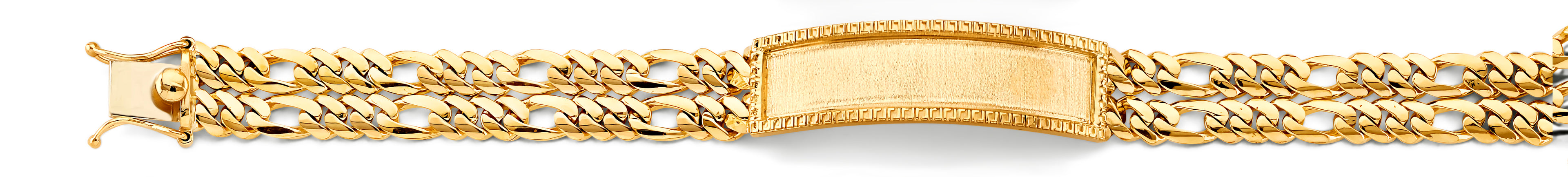 14K Yellow Gold Two Rows Figaro Framed ID Bracelet