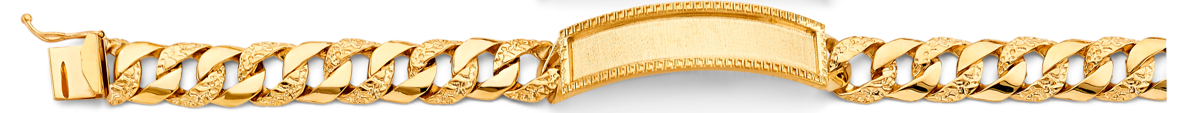 14K Yellow Gold Nugget Cuban Framed ID Bracelet