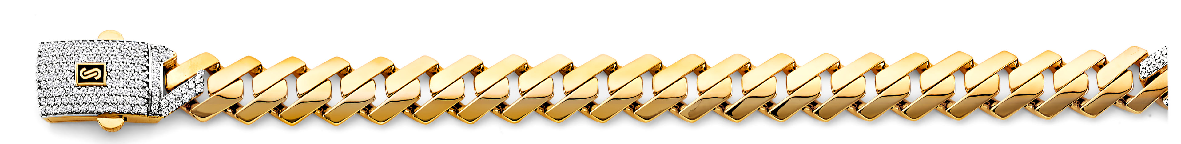 14K Yellow Gold Fancy Hollow Monaco Bracelet W/ CZ Lock