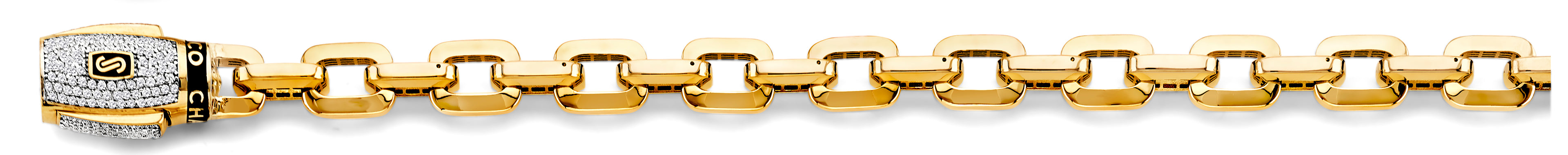 14K Yellow Gold Fancy Hollow Link Monaco Br W/ CZ Lock