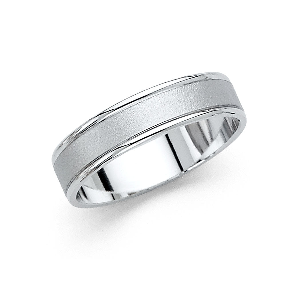 14K White Gold 5 mm Sand Bst Wedding Band