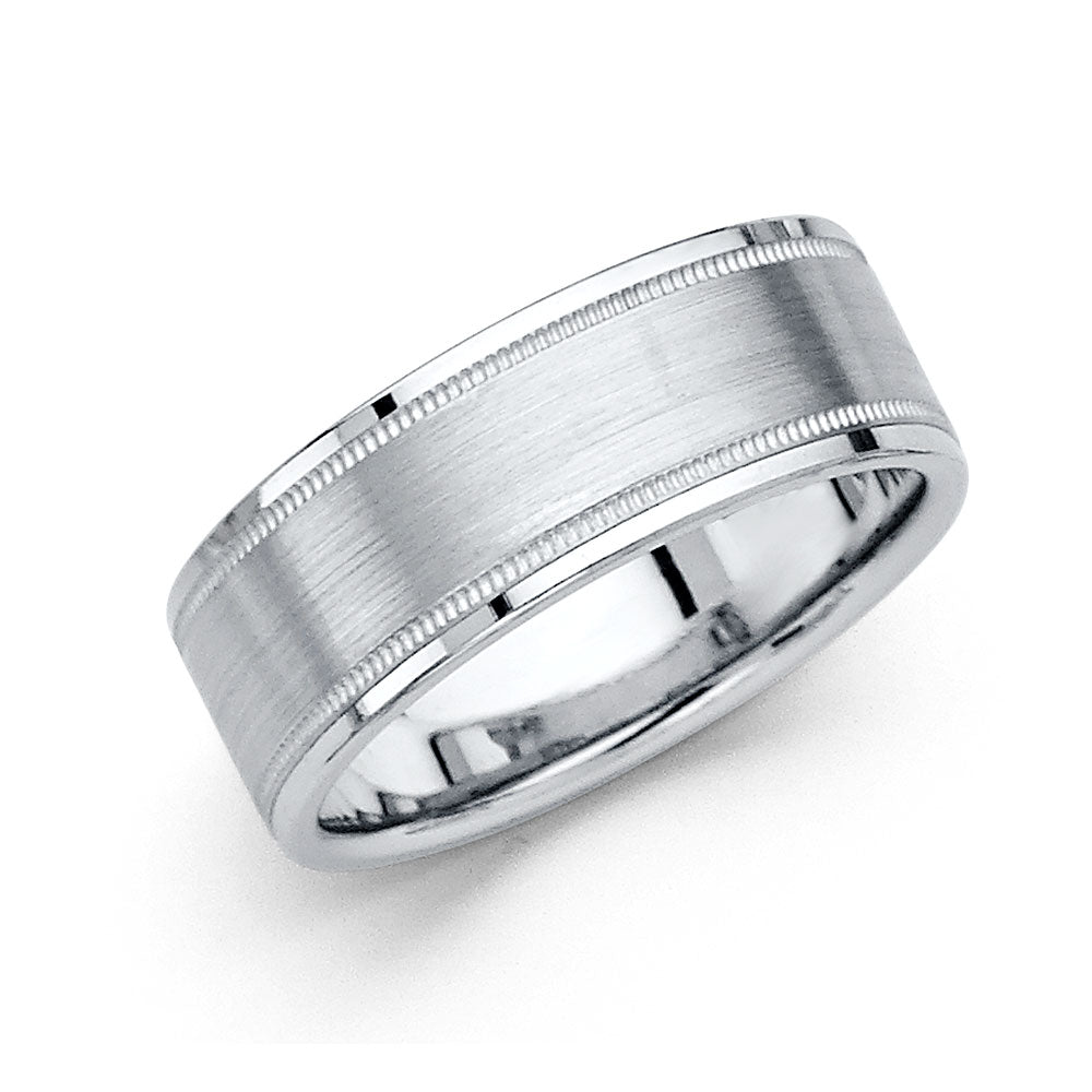 14K White Gold 8 mm Brushed Wedding Band