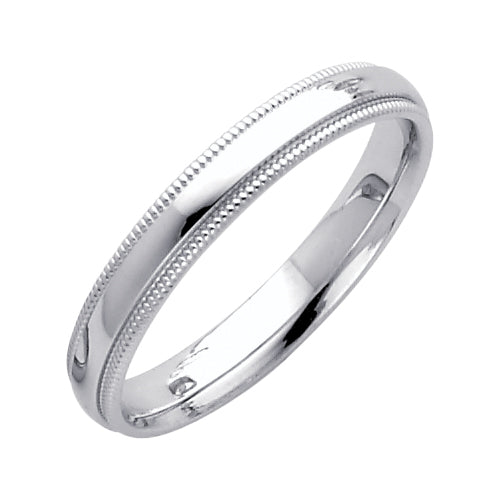 14K White Gold 3 mm Milgrain Comfort Fit Wedding Band