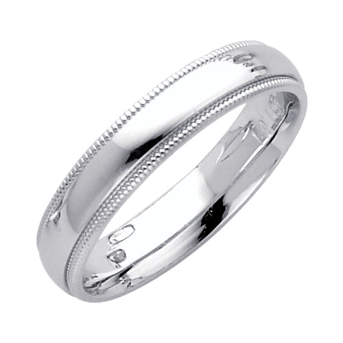14K White Gold 4 mm Milgrain Comfort Fit Wedding Band