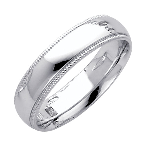 14K White Gold 5 mm Milgrain Comfort Fit Wedding Band