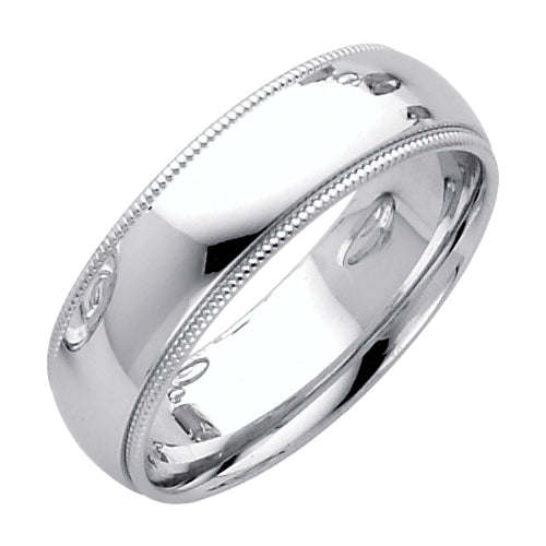 14K White Gold 6 mm Milgrain Comfort Fit Wedding Band