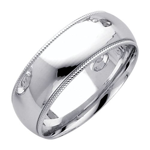 14K White Gold 7 mm Milgrain Comfort Fit Wedding Band