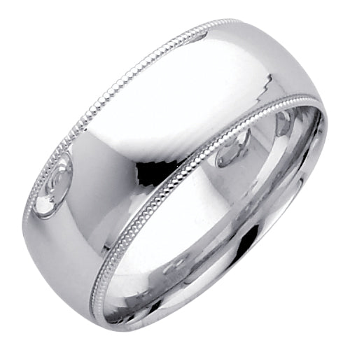 14K White Gold 8 mm Milgrain Comfort Fit Wedding Band