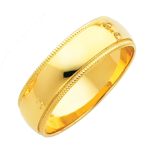 14K Yellow Gold 6 mm Milgrain Wedding Band