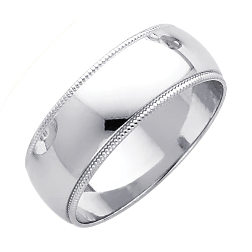 14K White Gold 7 mm Milgrain Wedding Band