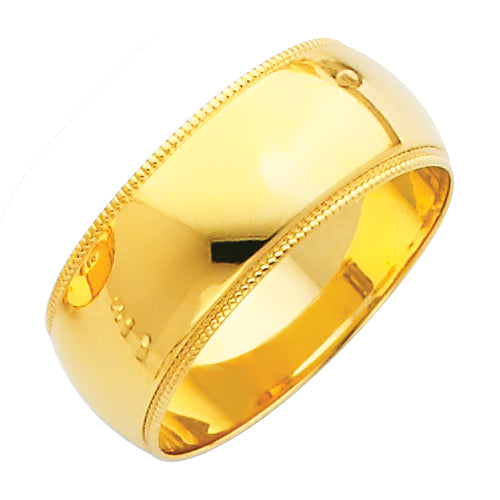 14K Yellow Gold 8 mm Milgrain Wedding Band