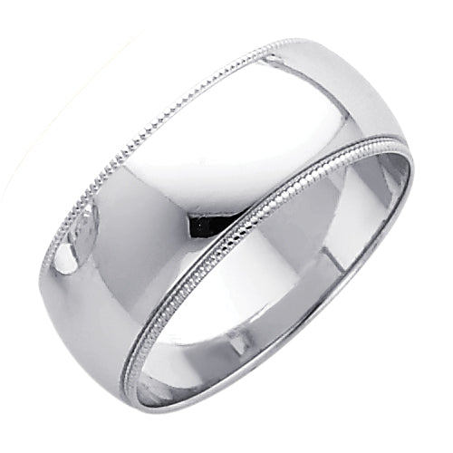14K White Gold 8 mm Milgrain Wedding Band