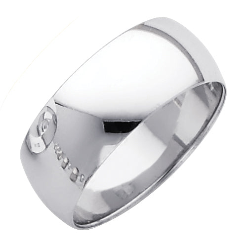 14K White Gold 8 mm Plain Wedding Band