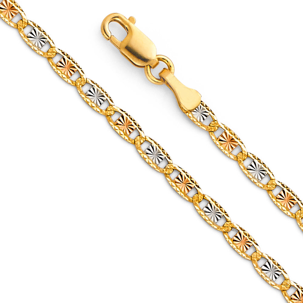 14K Yellow White Rose Gold 060(2.6 mm) Rail Diamond Cut Valentino