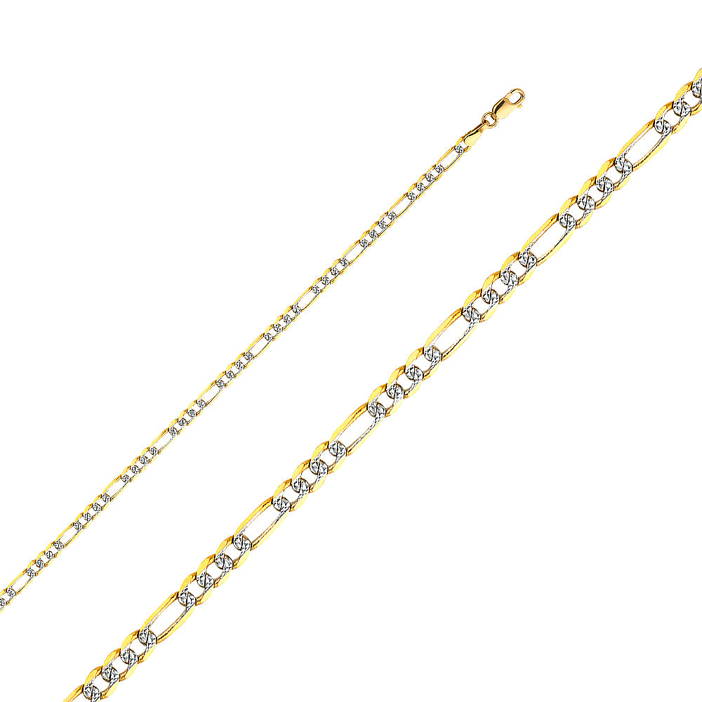 14K Two Tone Gold 080(3.1 mm) Figaro Wp 3+1
