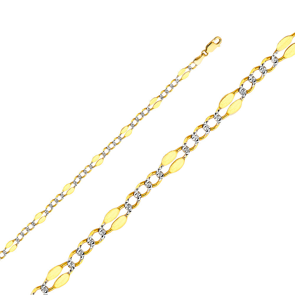 14K Two Tone Gold 080(4.8 mm) Stamped Figaro Wp 3+1