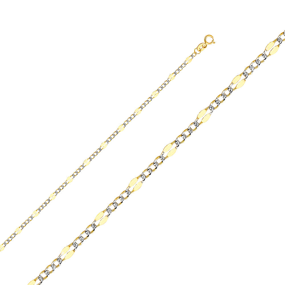 14K Two Tone Gold 050(3.2 mm) Stamped Figaro Wp 3+1