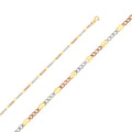 14K Yellow White Rose Gold 050(3.2 mm) Stamped Figaro 3+1