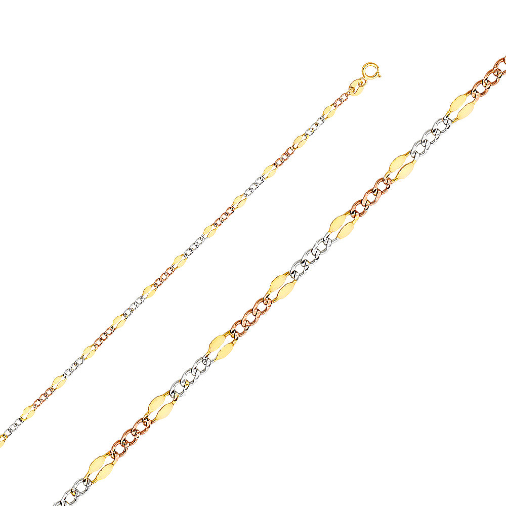 14K Yellow White Rose Gold 050(3.2 mm) Stamped Figaro 3+1