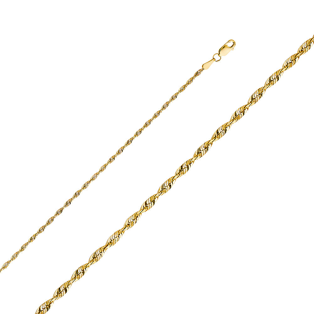 14K Yellow Gold 2.3 mm Solid Diamond Cut Rope Chain