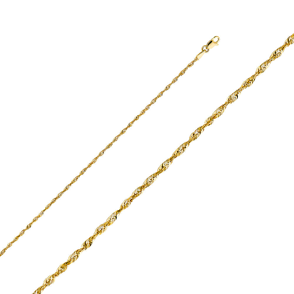 14K Yellow Gold 1.9 mm Solid Diamond Cut Rope Chain