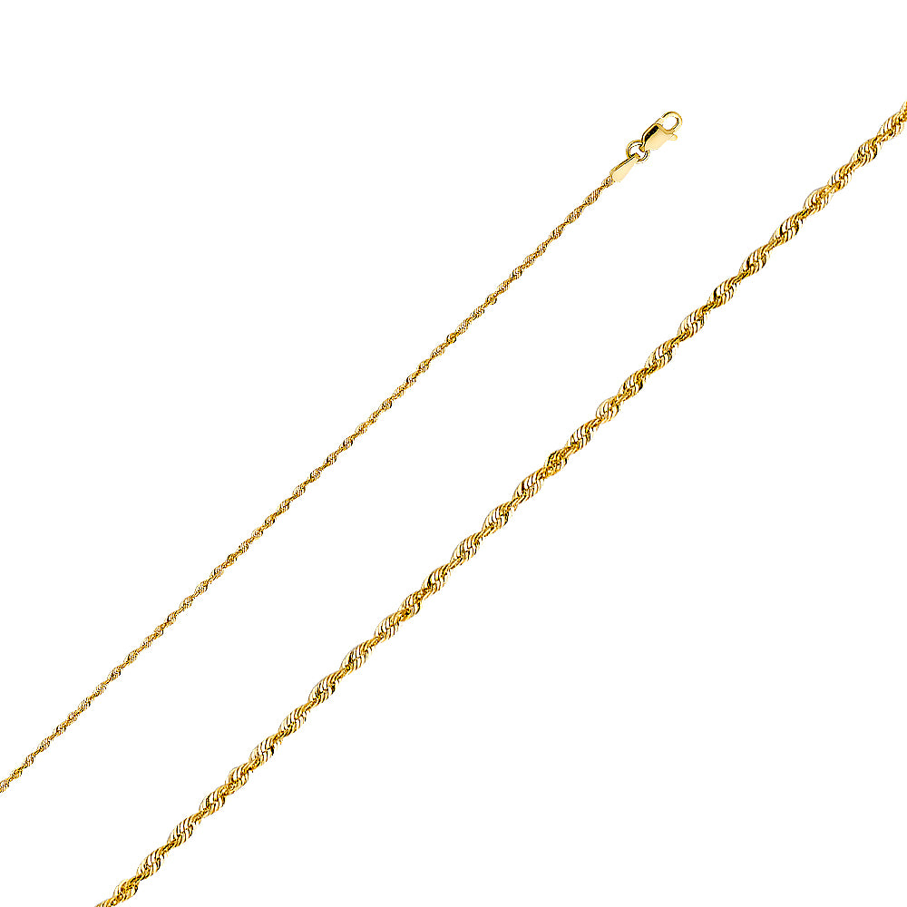 14K Yellow Gold 1.5 mm Solid Diamond Cut Rope Chain