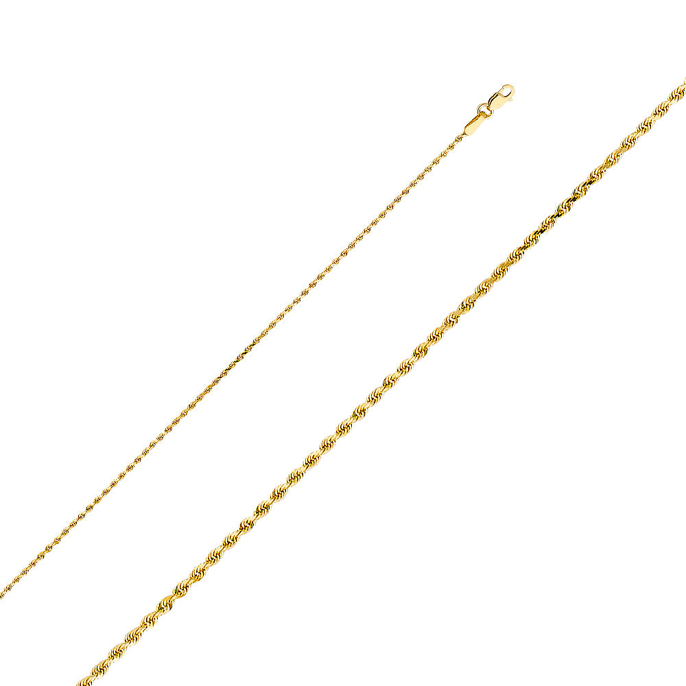 14K Yellow Gold 1.2 mm Solid Diamond Cut Rope Chain