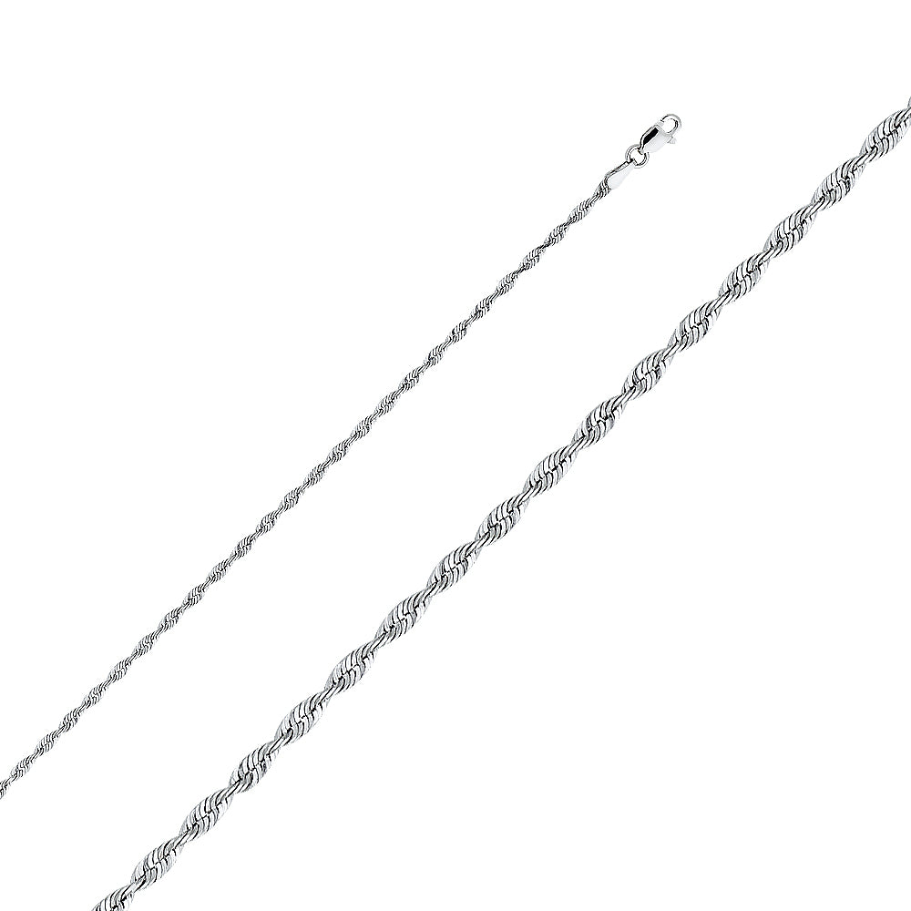 14K White Gold 2.3 mm Solid Diamond Cut Rope Chain