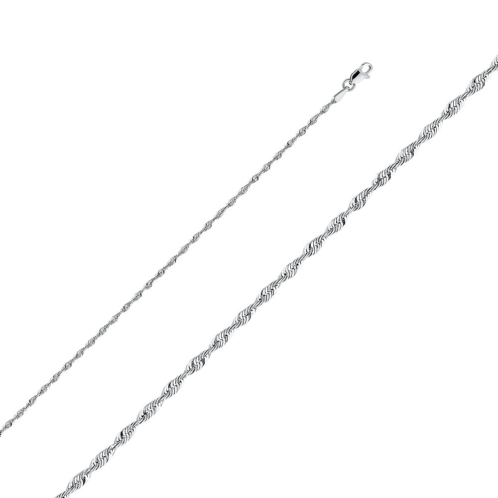 14K White Gold 1.9 mm Solid Diamond Cut Rope Chain