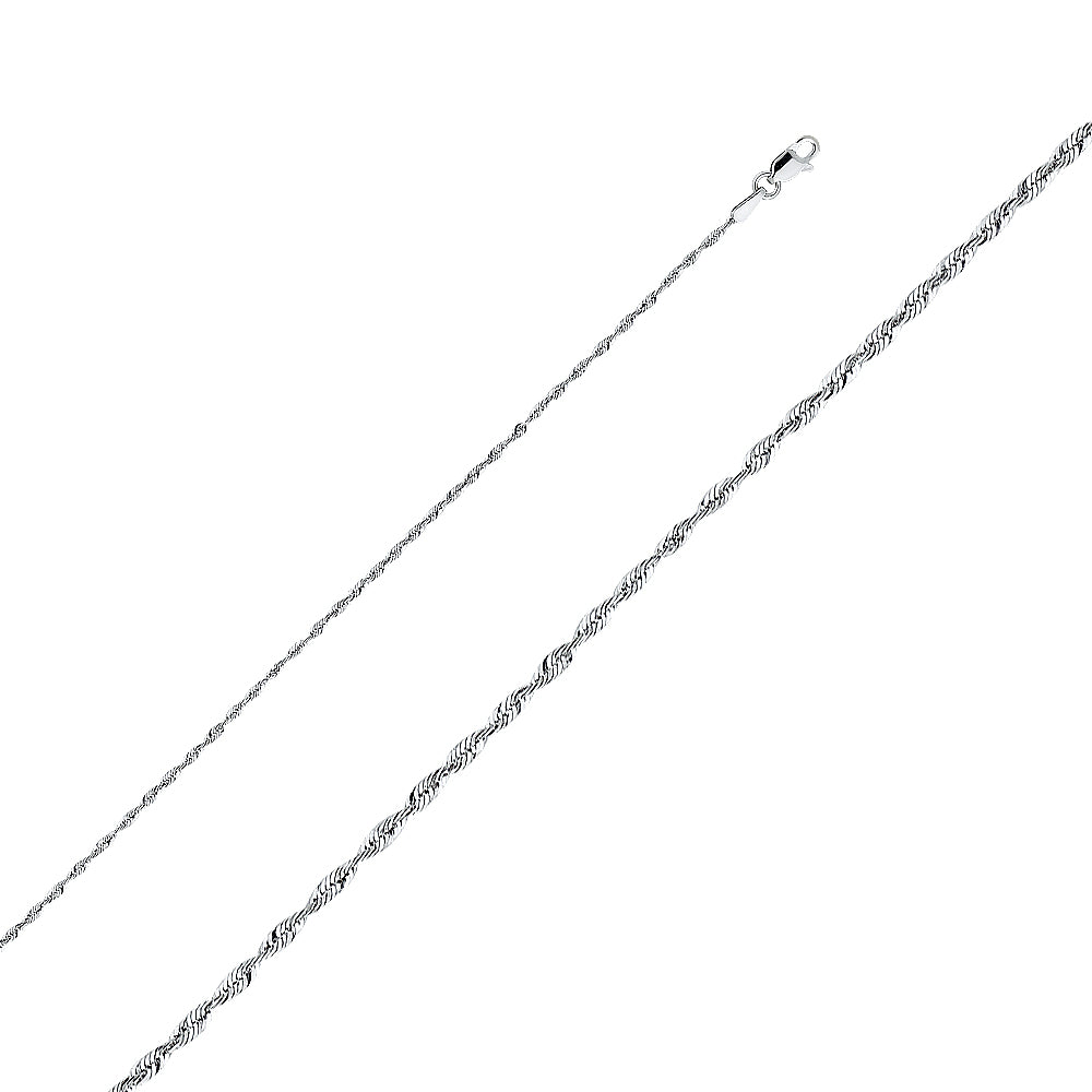 14K White Gold 1.5 mm Solid Diamond Cut Rope Chain