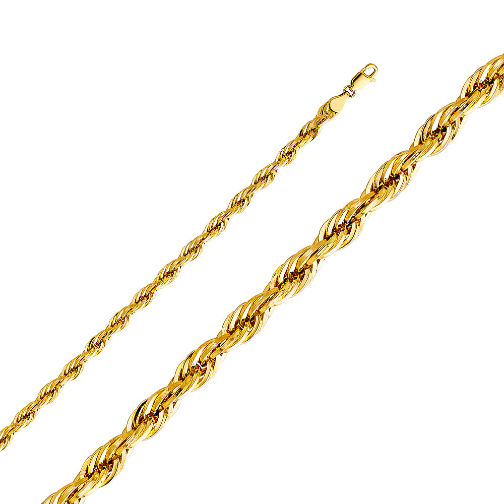 14K Yellow Gold 5 mm Hollow Diamond Cut Rope Chain