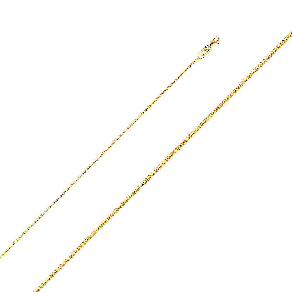 14K Yellow Gold 020(0.8 mm) Square Diamond Cut Wheat Chain