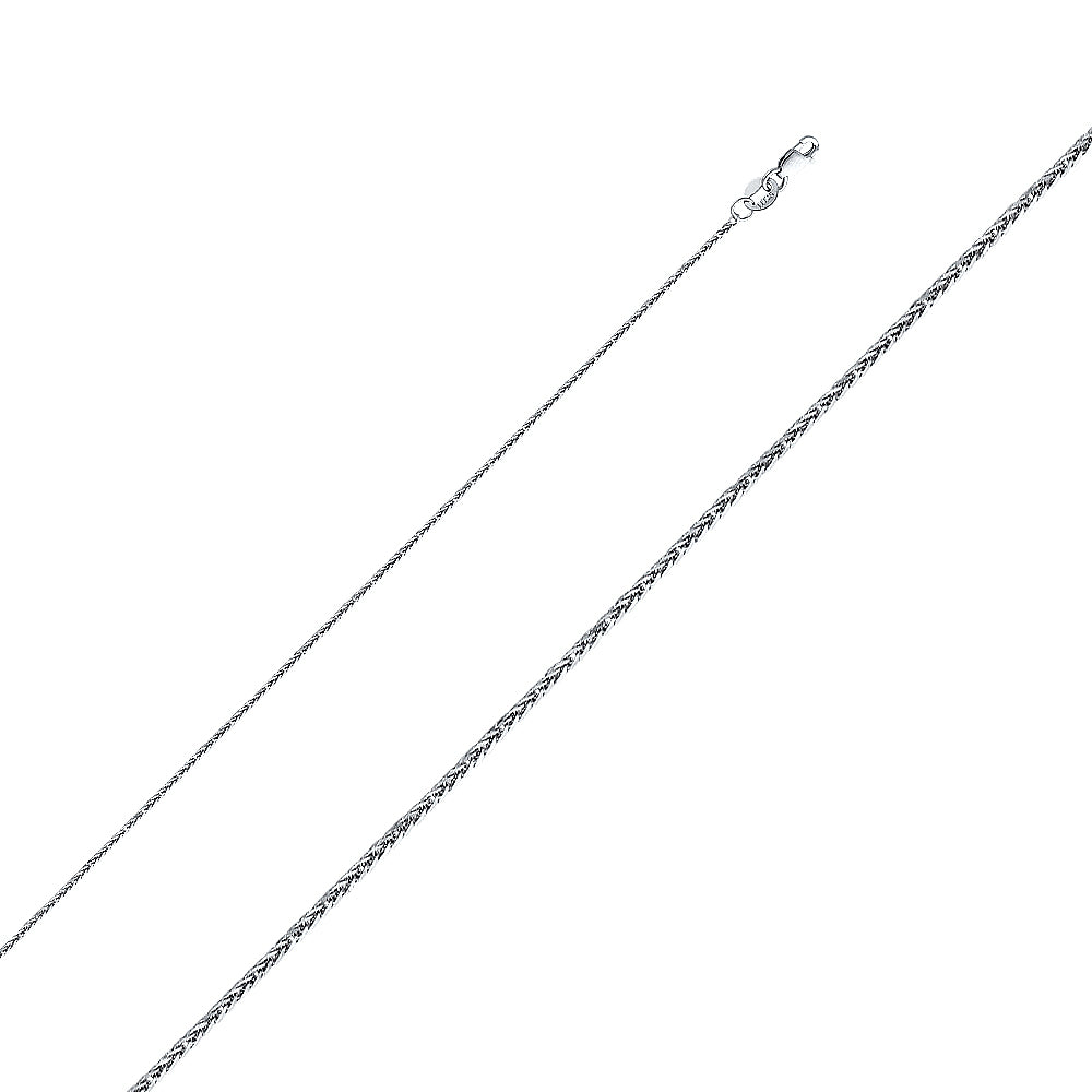 14K White Gold 020(0.8 mm) Square Diamond Cut Wheat Chain