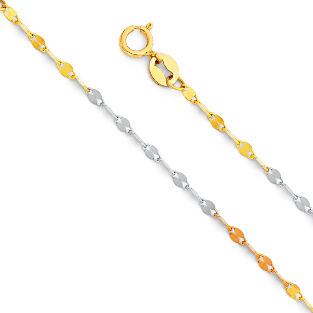 14K Yellow White Rose Gold 1.7 mm Plated Twist Mirror Chain