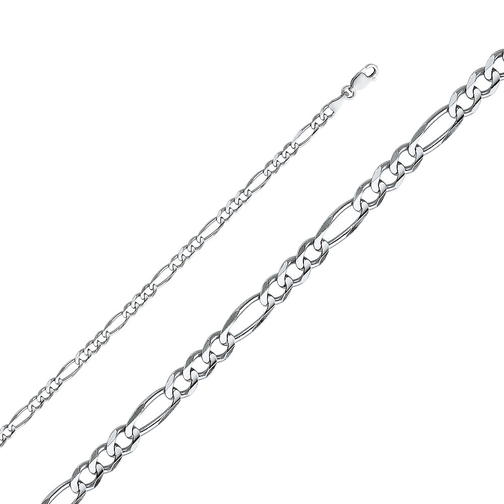 14K White Gold Figaro 3+1 100 Concave
