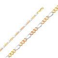 14K Yellow White Rose Gold Figaro 3+1 100 Concave