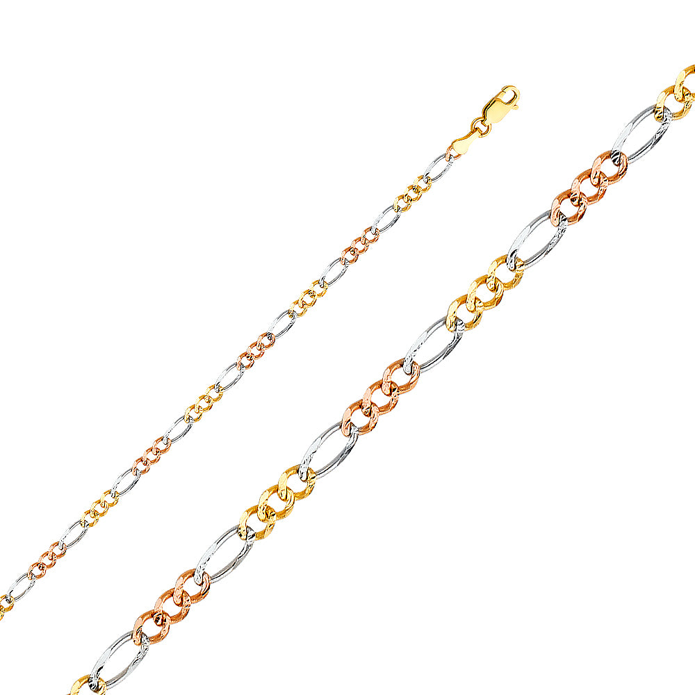 14K Yellow White Rose Gold Figaro 3+1 80 Concave