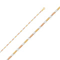14K Yellow White Rose Gold Figaro 3+1 50 Concave