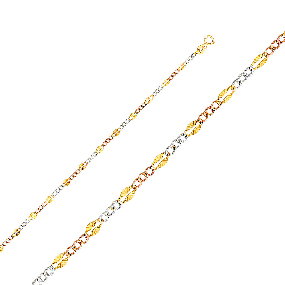 14K Yellow White Rose Gold Stamp Figaro 3+1 50 Diamond Cut