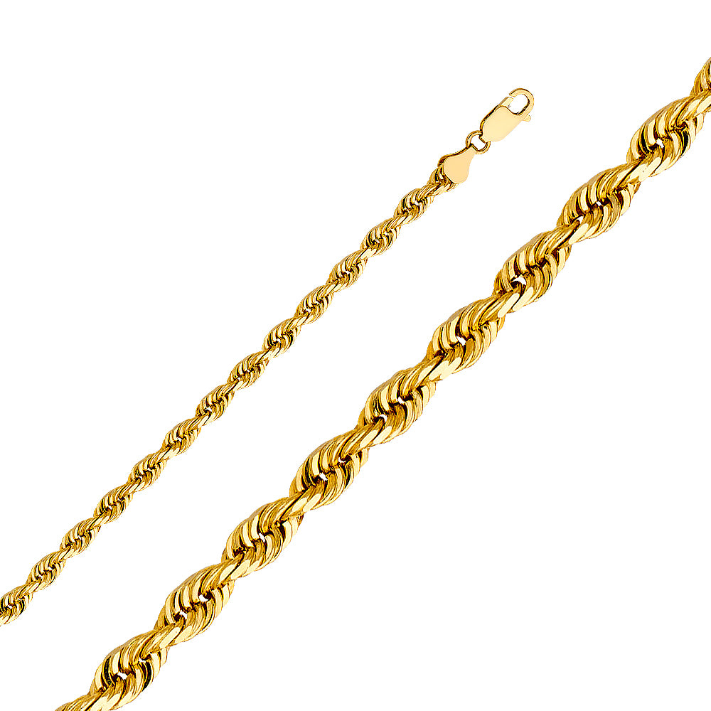 14K Yellow Gold Solid Lit Rope 5.1 mm Diamond Cut