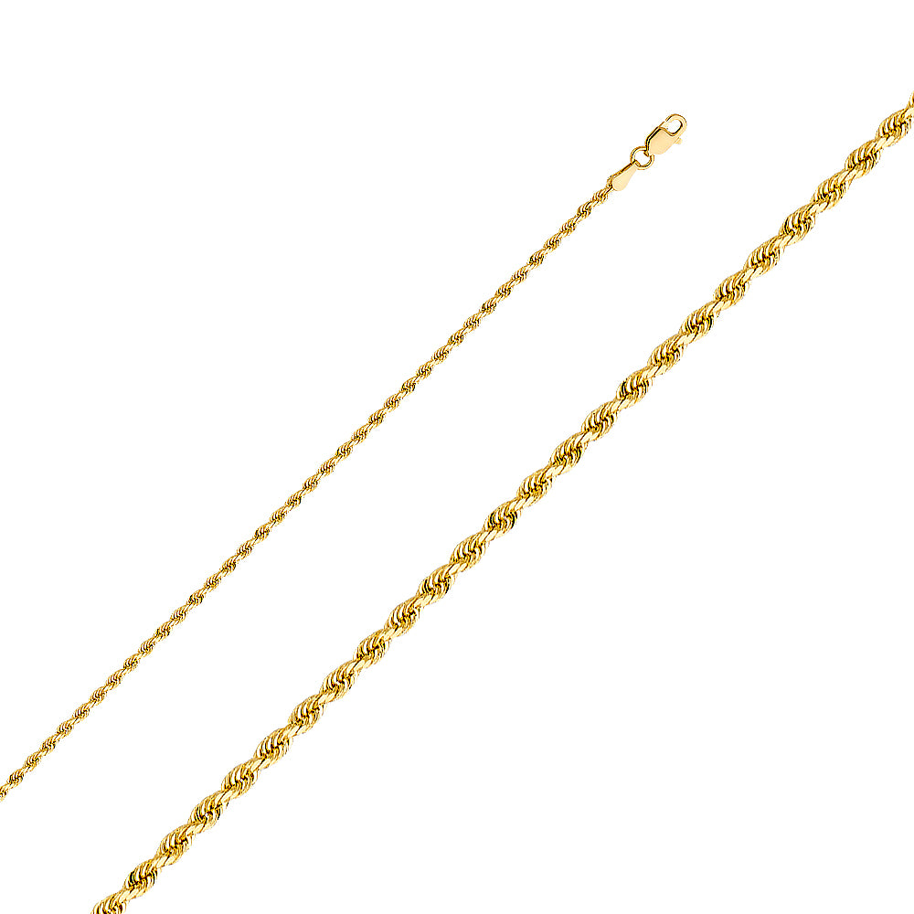 14K Yellow Gold Solid Rope 1.9 mm Diamond Cut
