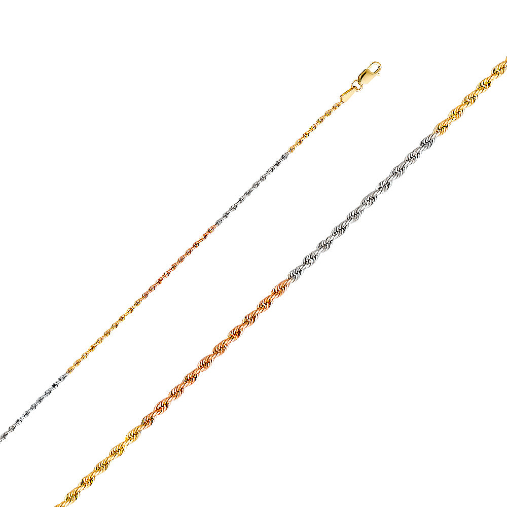 14K Yellow White Rose Gold Solid Rope 1.5 mm Diamond Cut