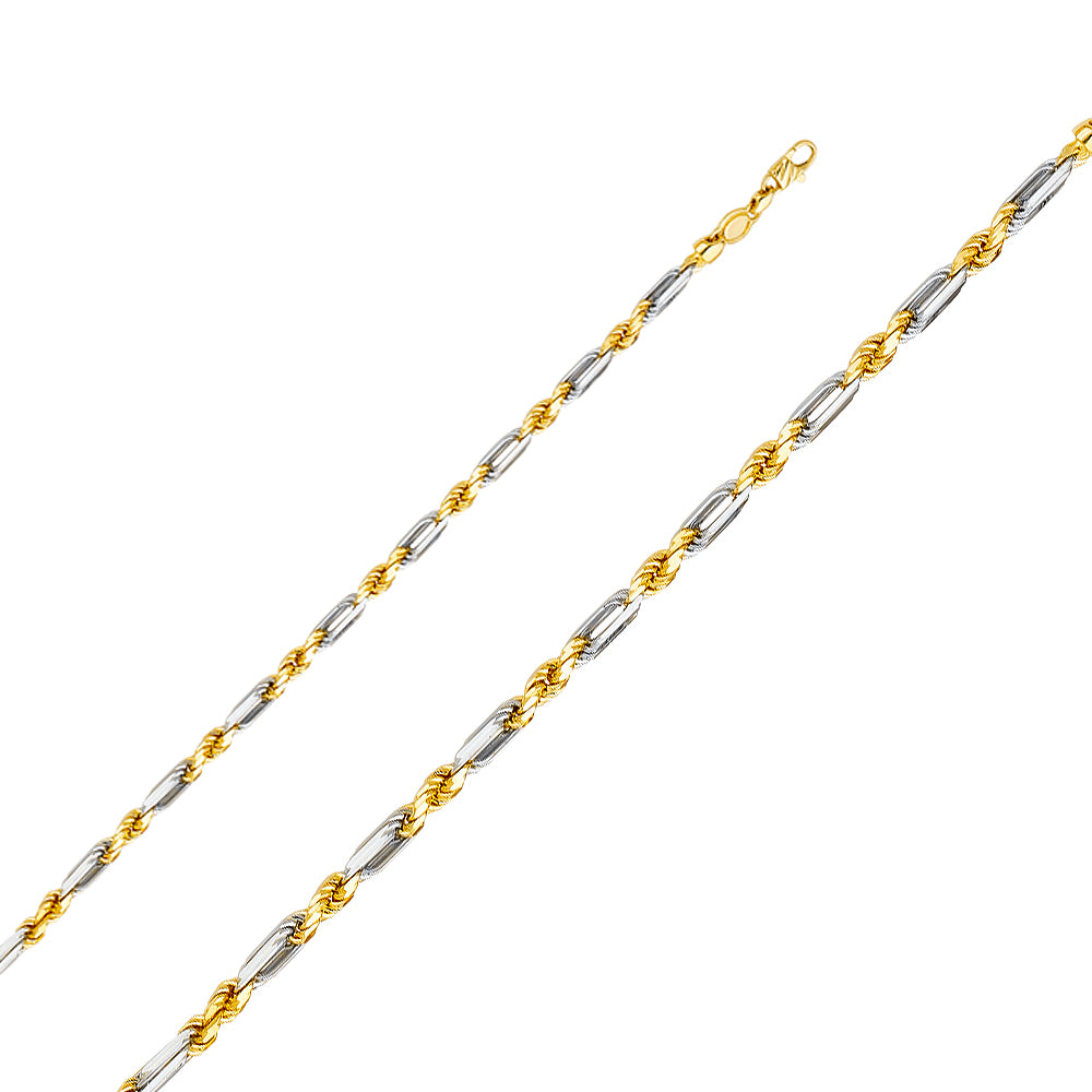 14K Two Tone Gold Figarope 4 mm