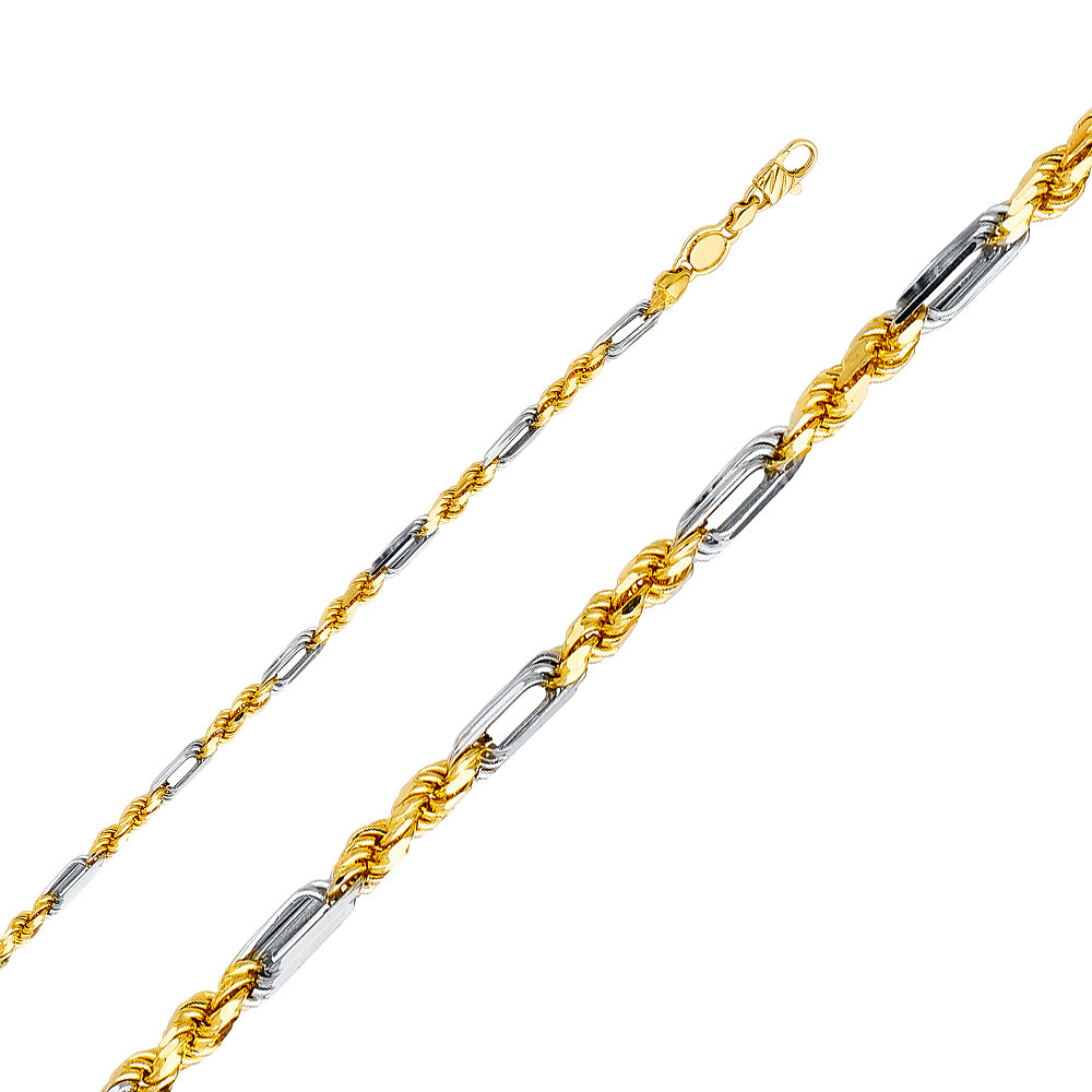 14K Two Tone Gold Figarope 3.5 mm