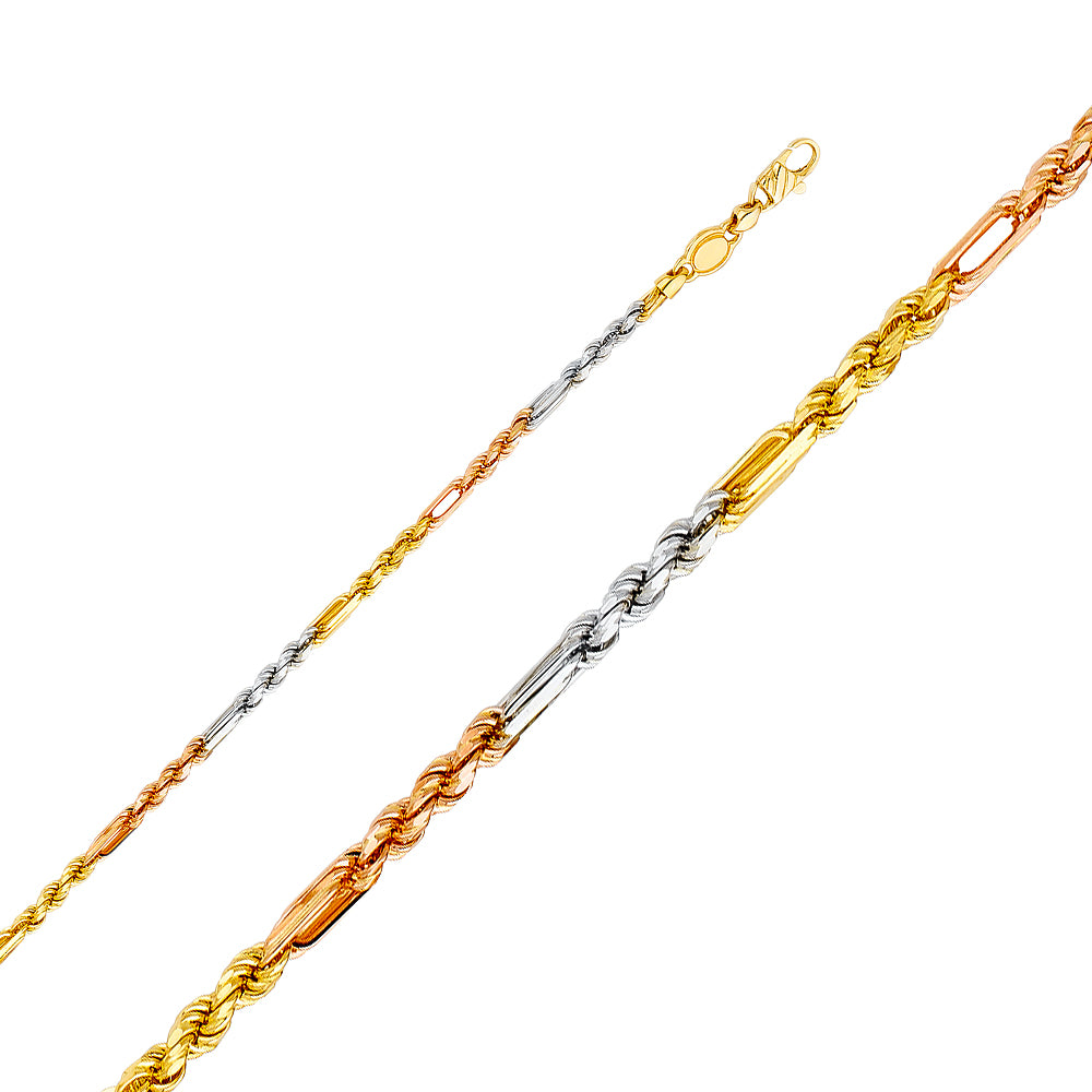 14K Yellow White Rose Gold Figarope 3 mm