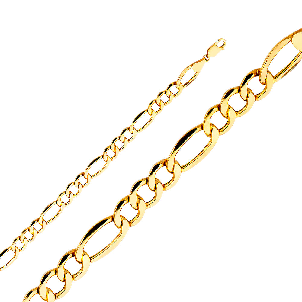 14K Yellow Gold Hollow Figaro 3+1 Bevel 150