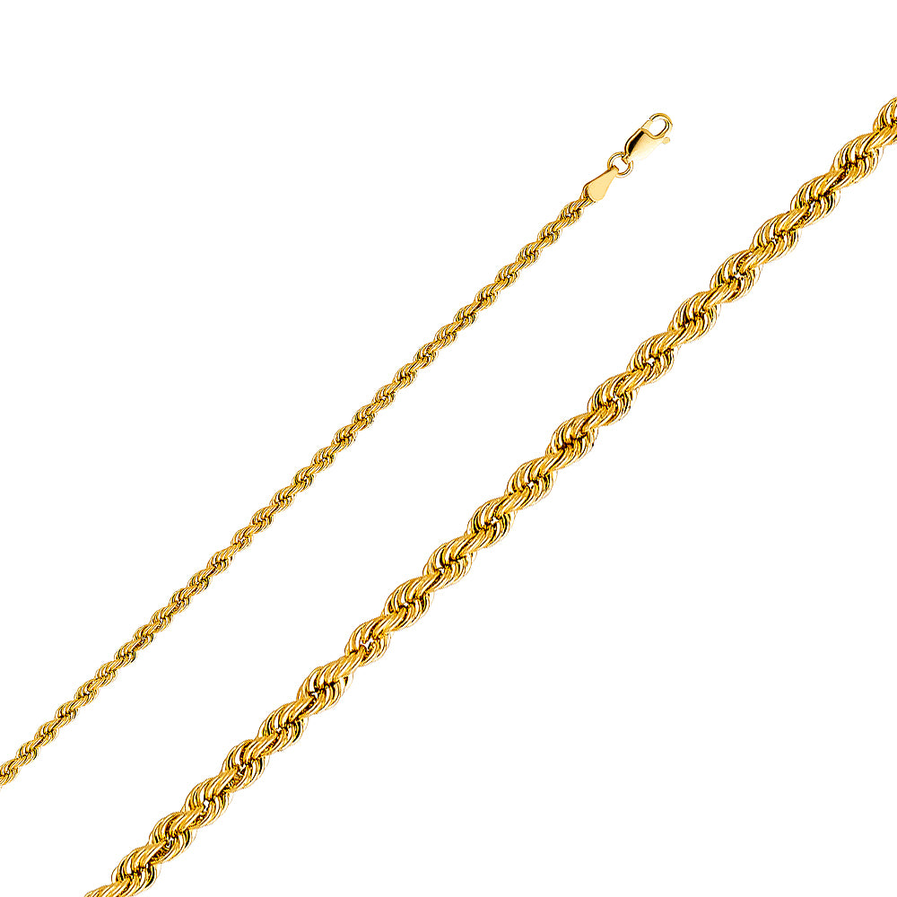 14K Yellow Gold Hollow Rope 3 mm
